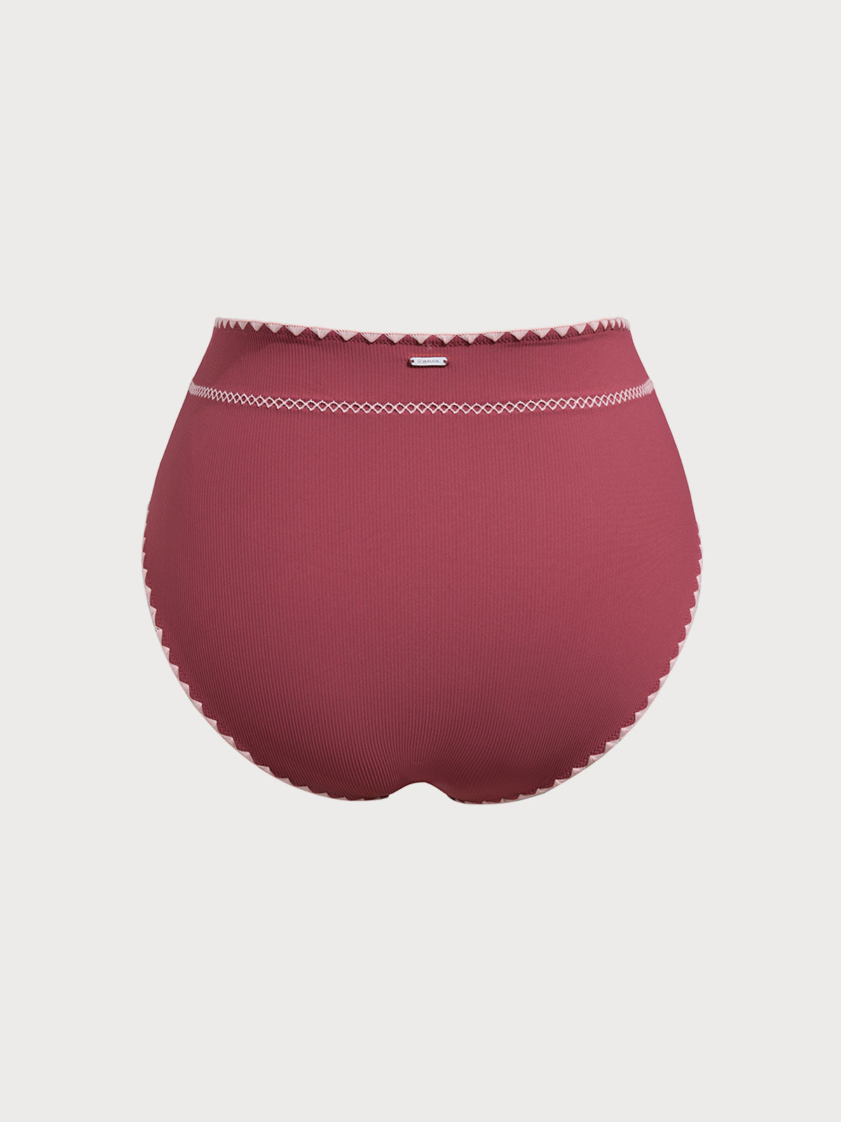 Brick Red Contrast Stitch Plus Size Bikini Bottom
