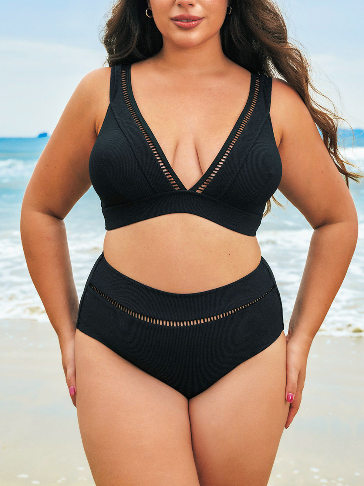 Black Solid Plus Size Bikini Bottom