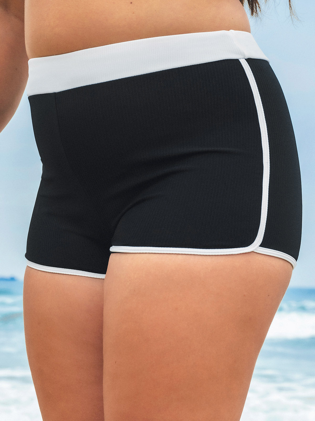 Black Contrast Full Coverage Plus Size Bikini Bottom