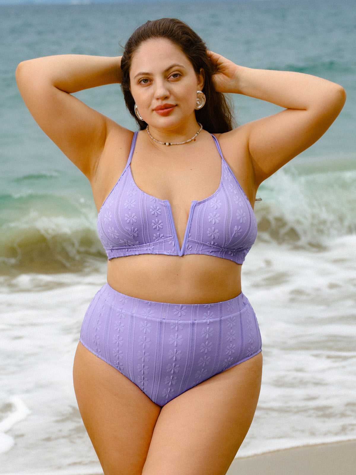 Purple Jacquard Plus Size Bikini Bottom