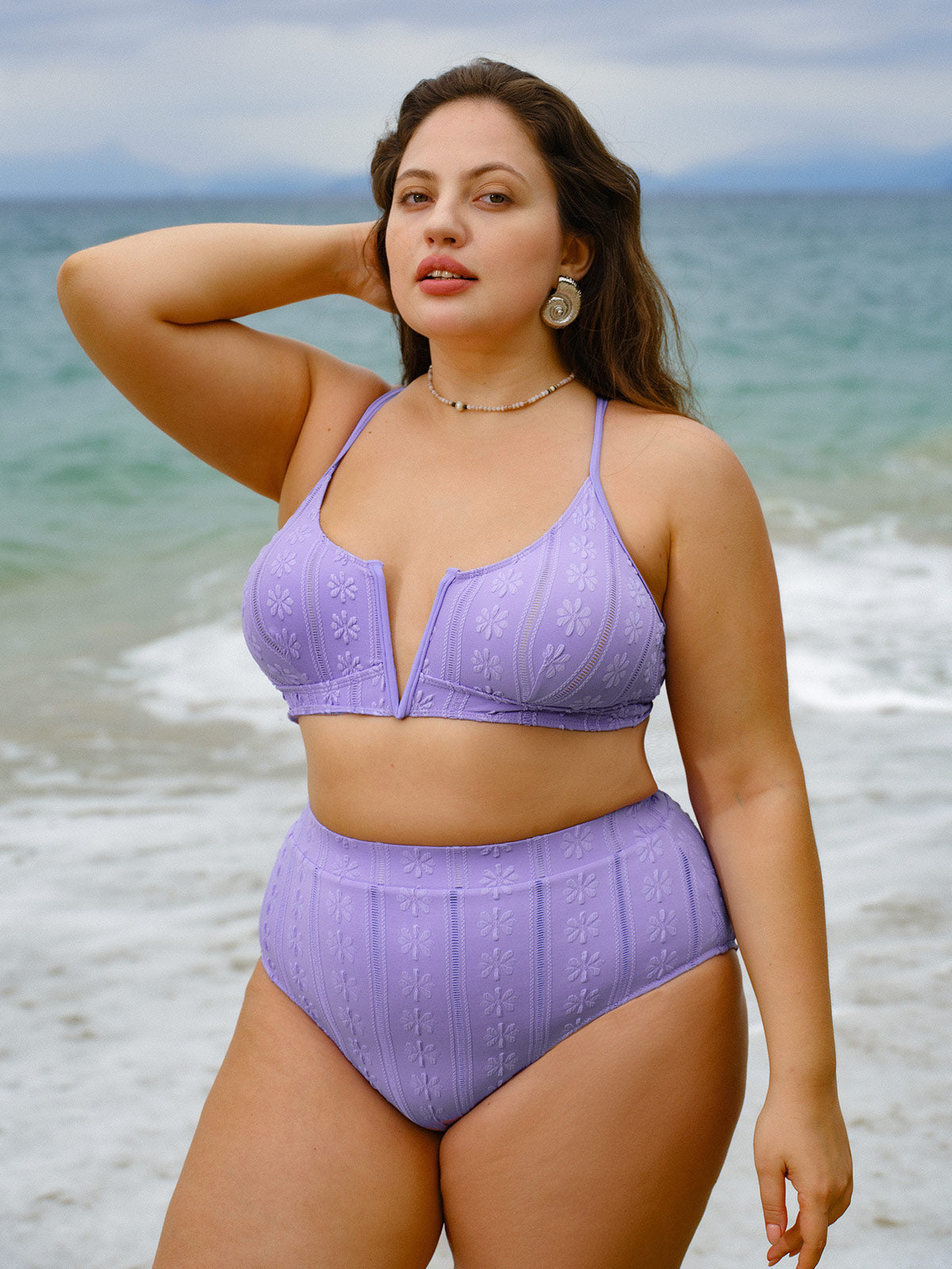 Purple Jacquard Plus Size Bikini Bottom