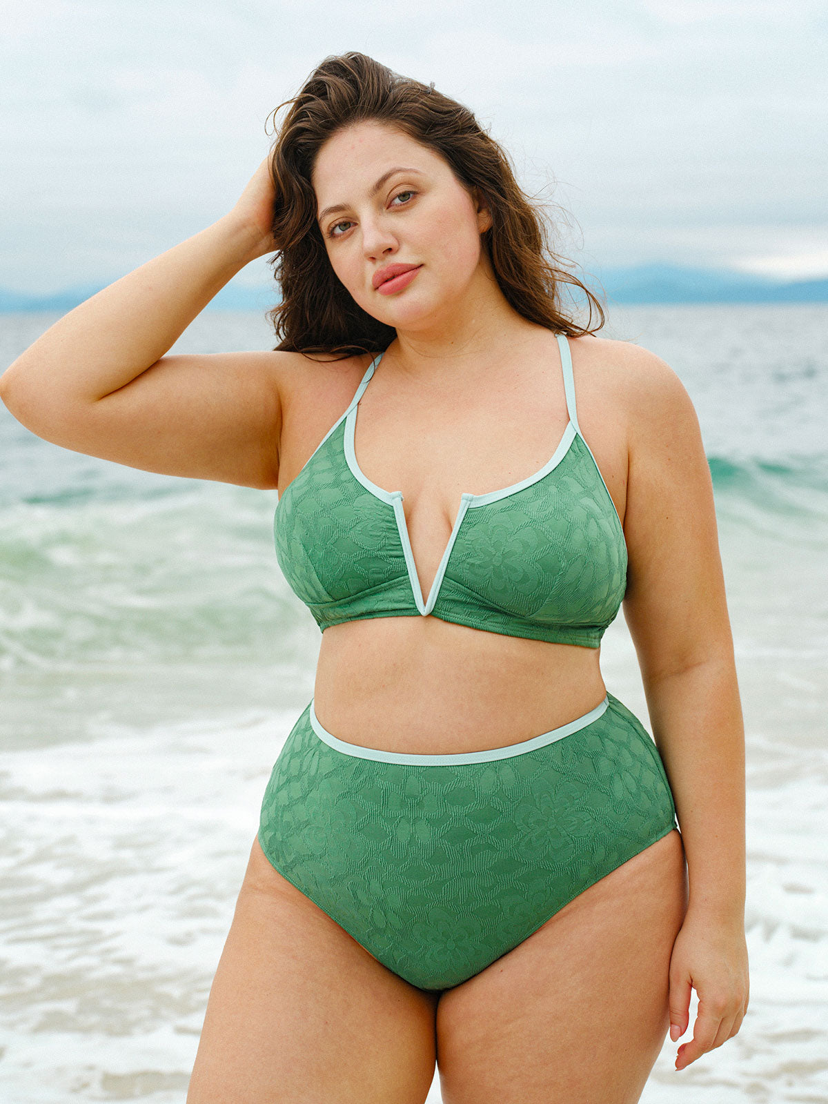 Dark Green Contrast Plus Size Bikini Bottom