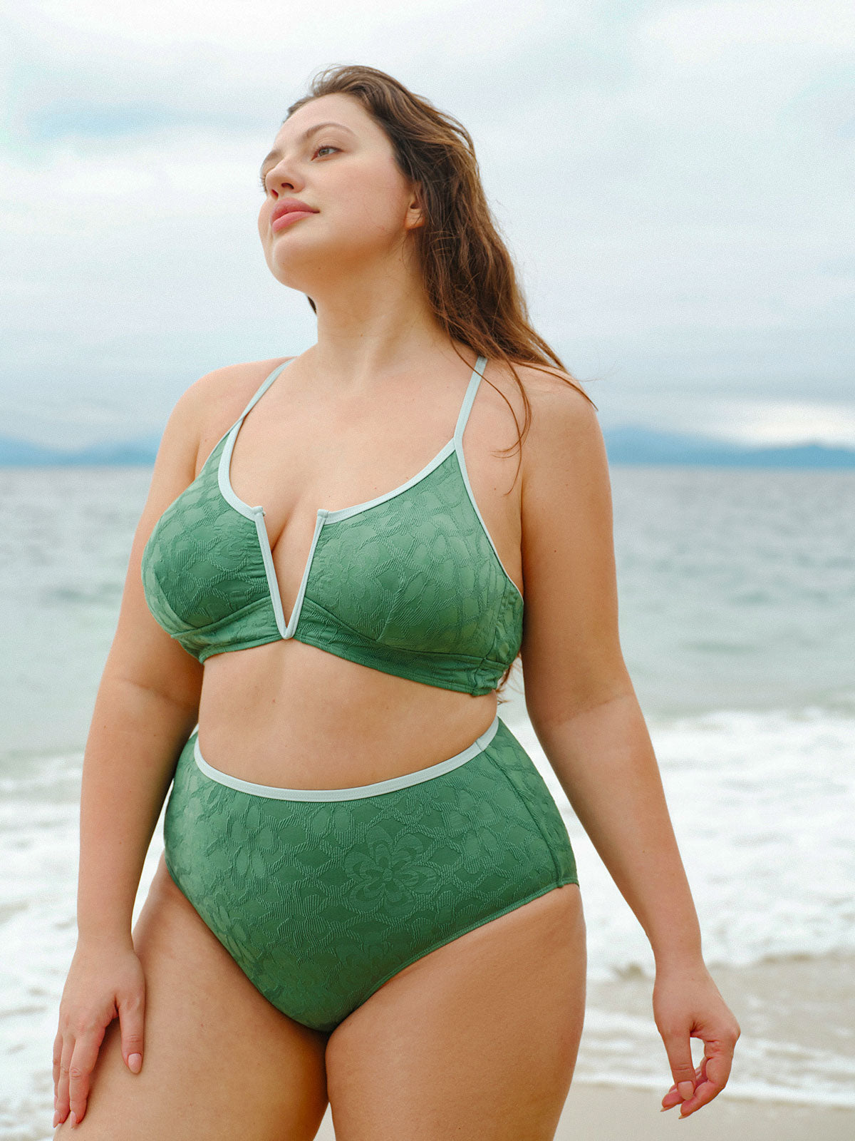 Dark Green Contrast Plus Size Bikini Bottom