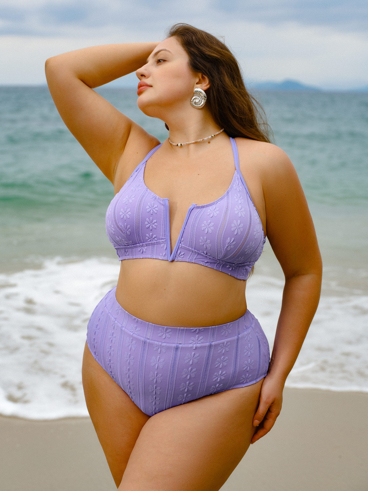Purple Jacquard Plus Size Bikini Bottom