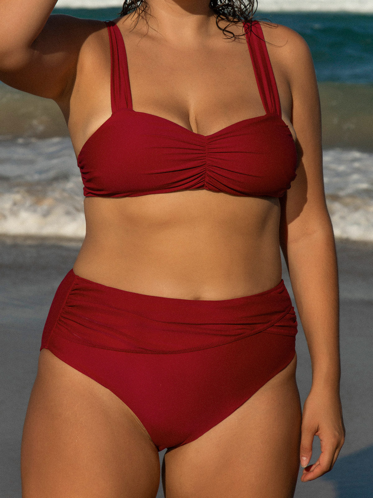 Red Ruched Plus Size Bikini Bottom