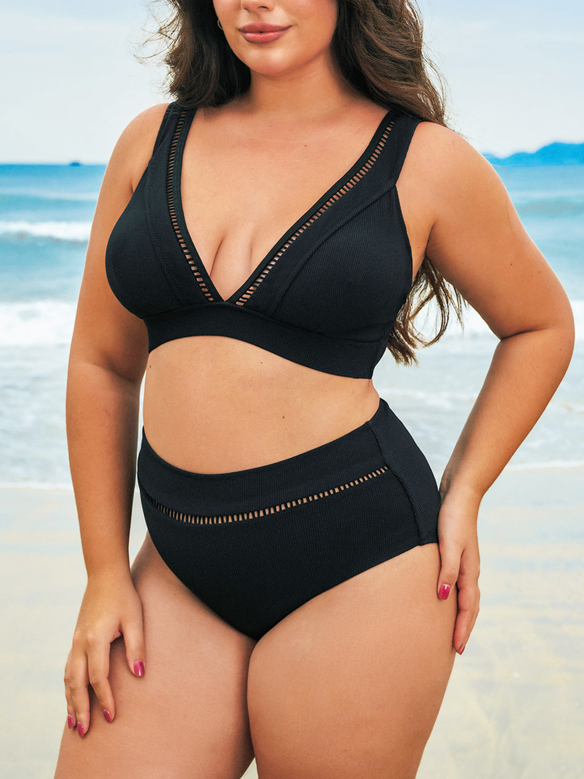 Black Solid Plus Size Bikini Bottom