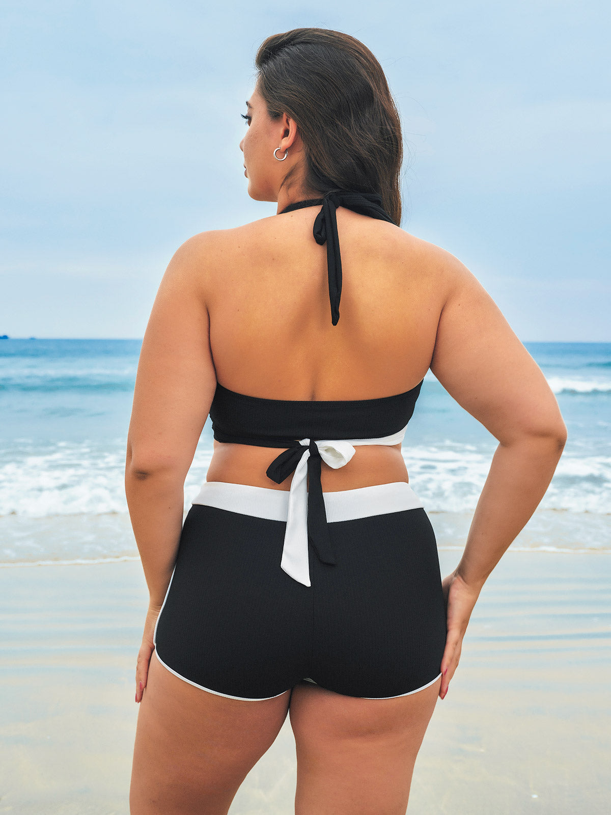 Black Contrast Full Coverage Plus Size Bikini Bottom