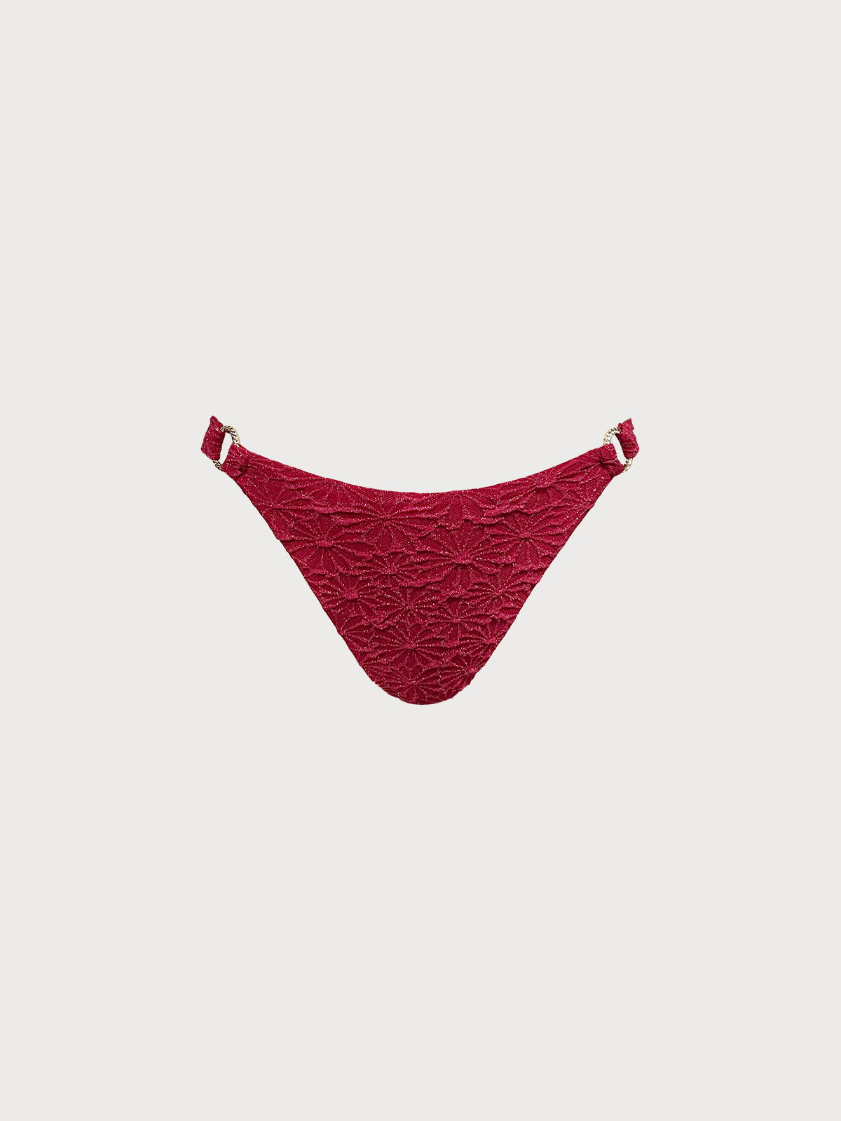 Wine Red Textured O-Ring Bikini Bottom