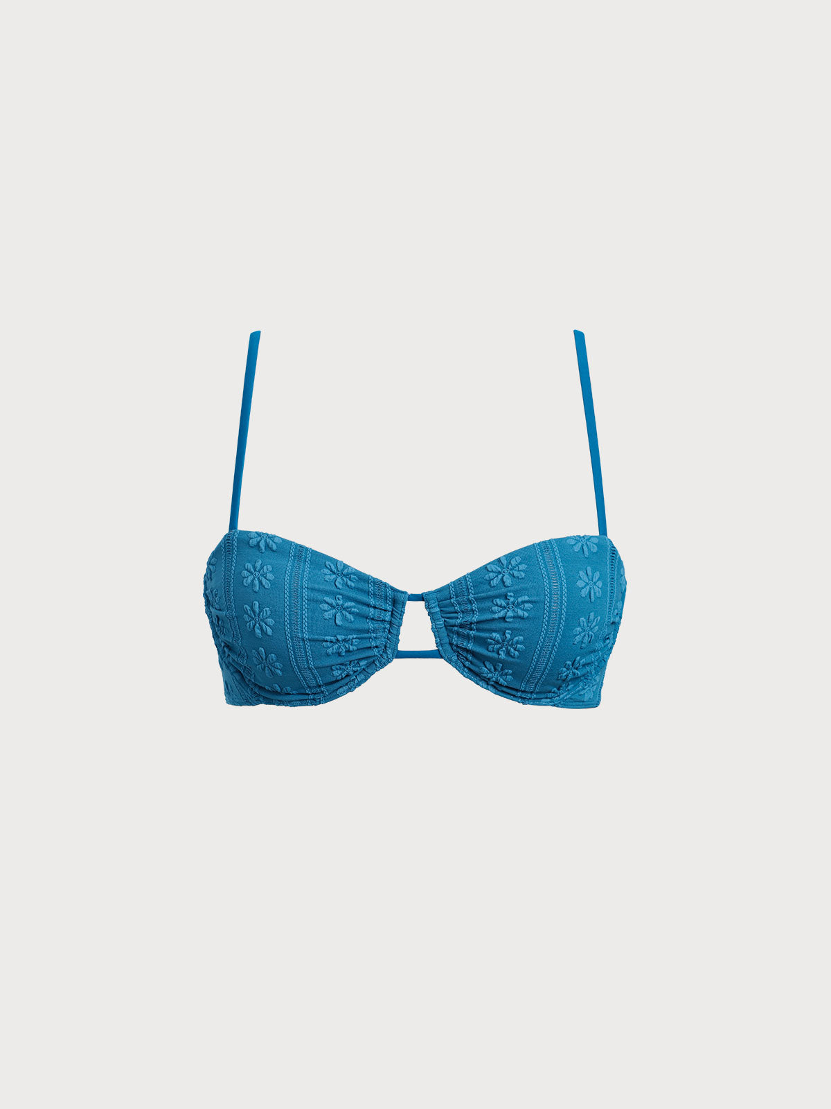 Blue Jacquard Ruched Underwire Bikini Top