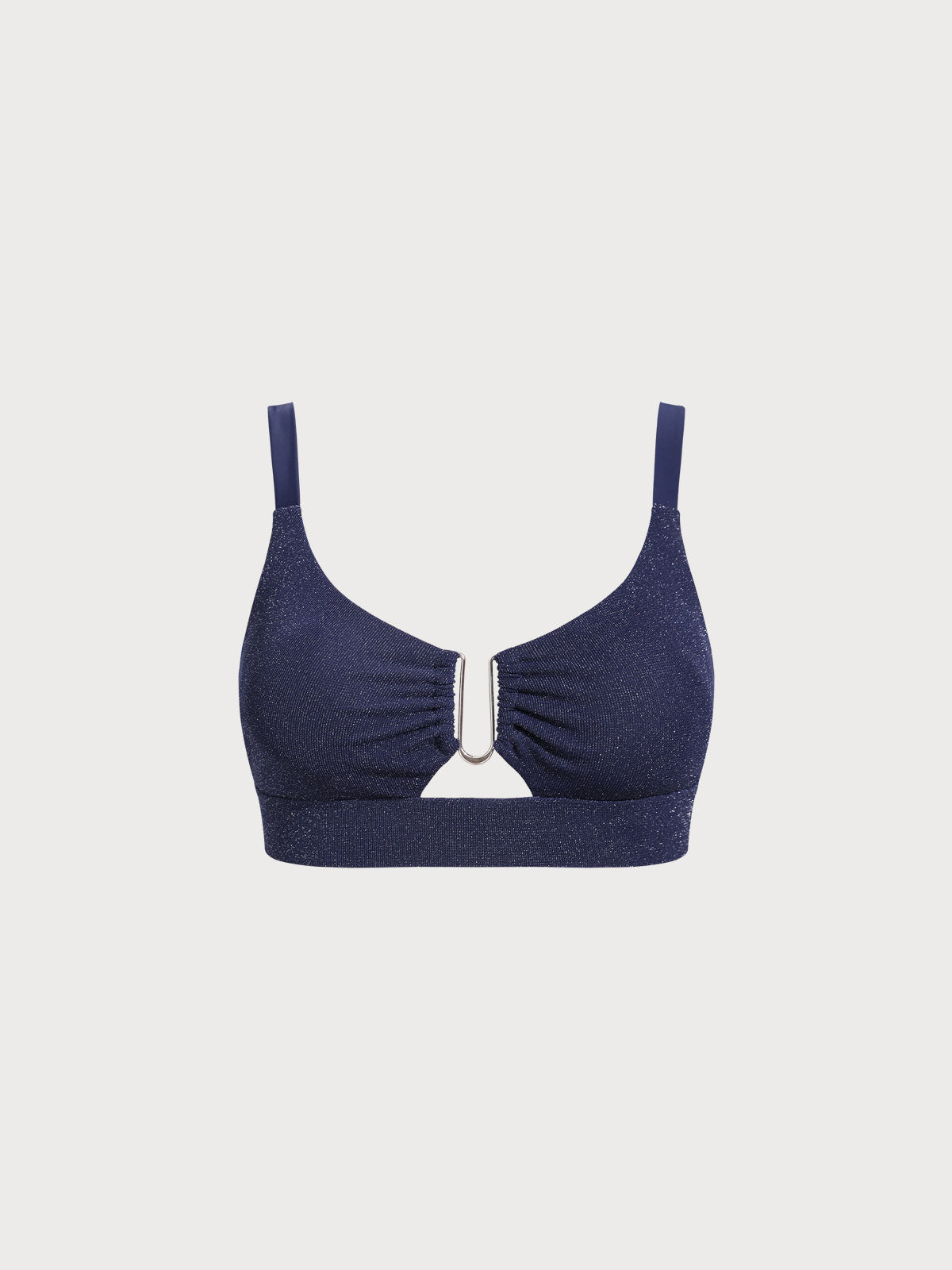 Blue Glitter Cut Out Plus Size Bikini Top