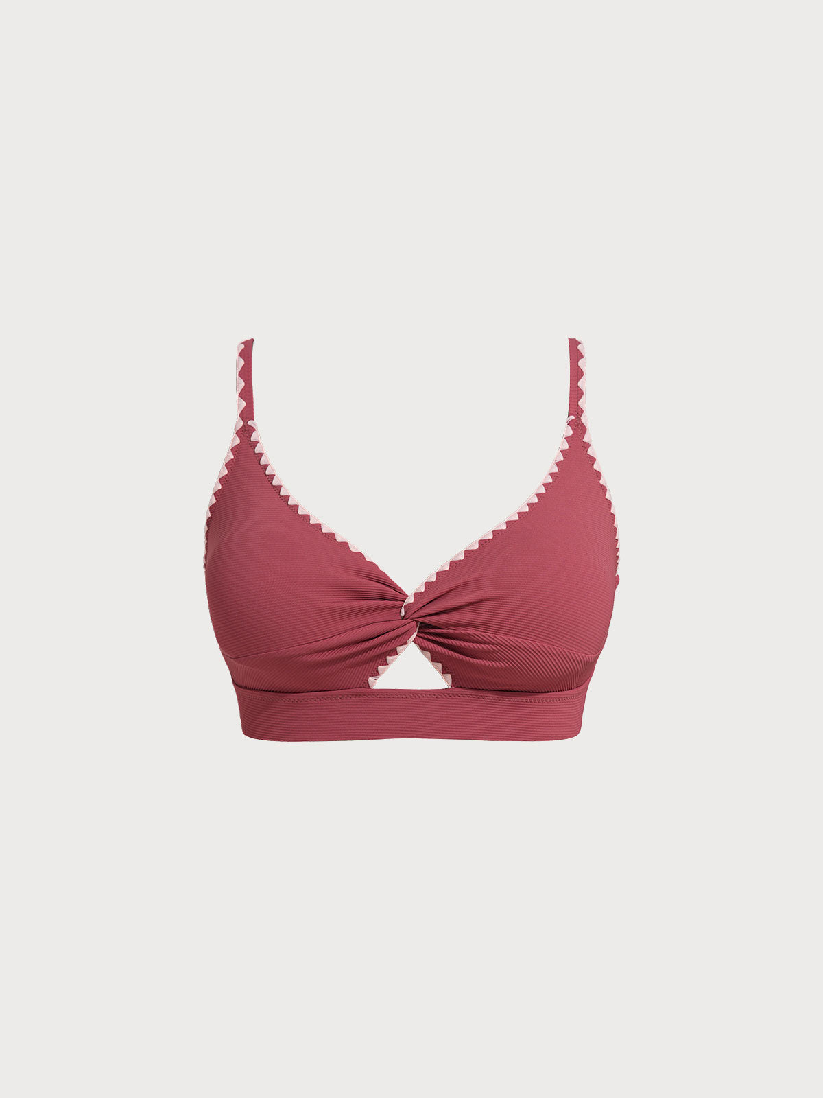 Brick Red Contrast Stitch Plus Size Bikini Top