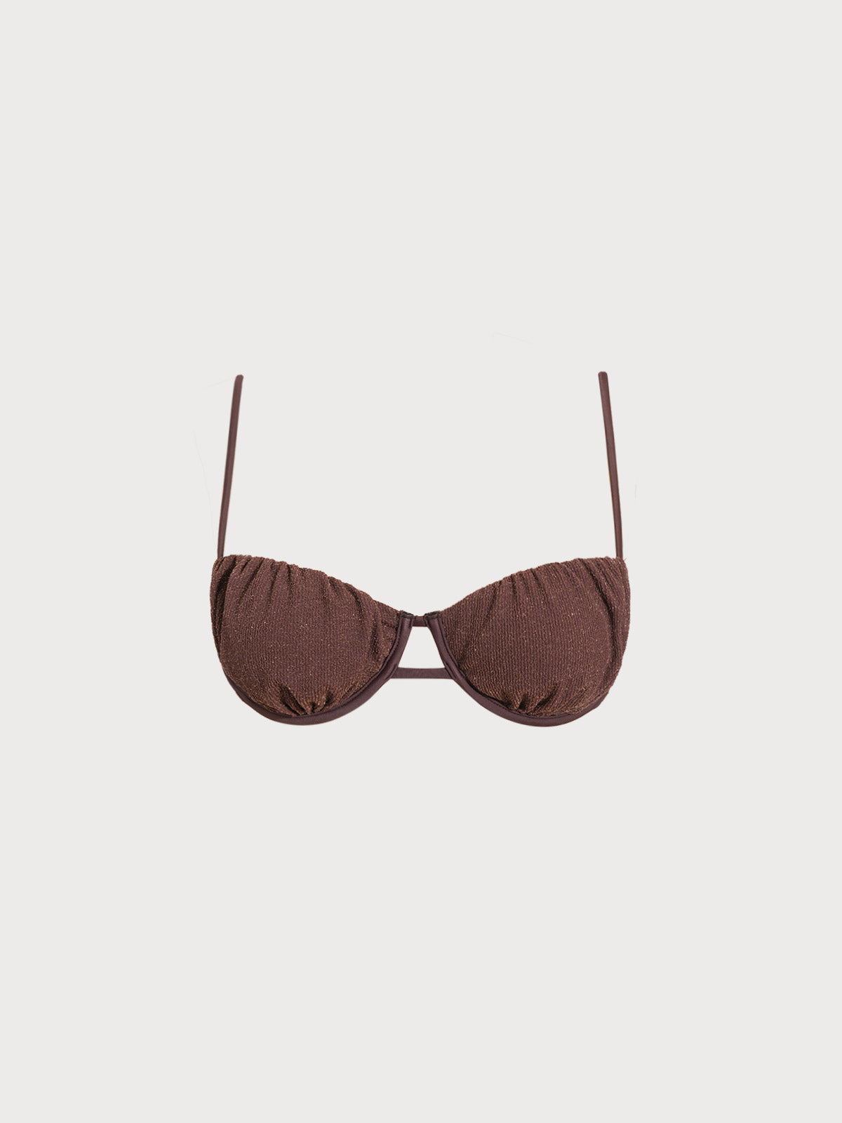 Dark Coffee Shimmer Ruched Bikini Top