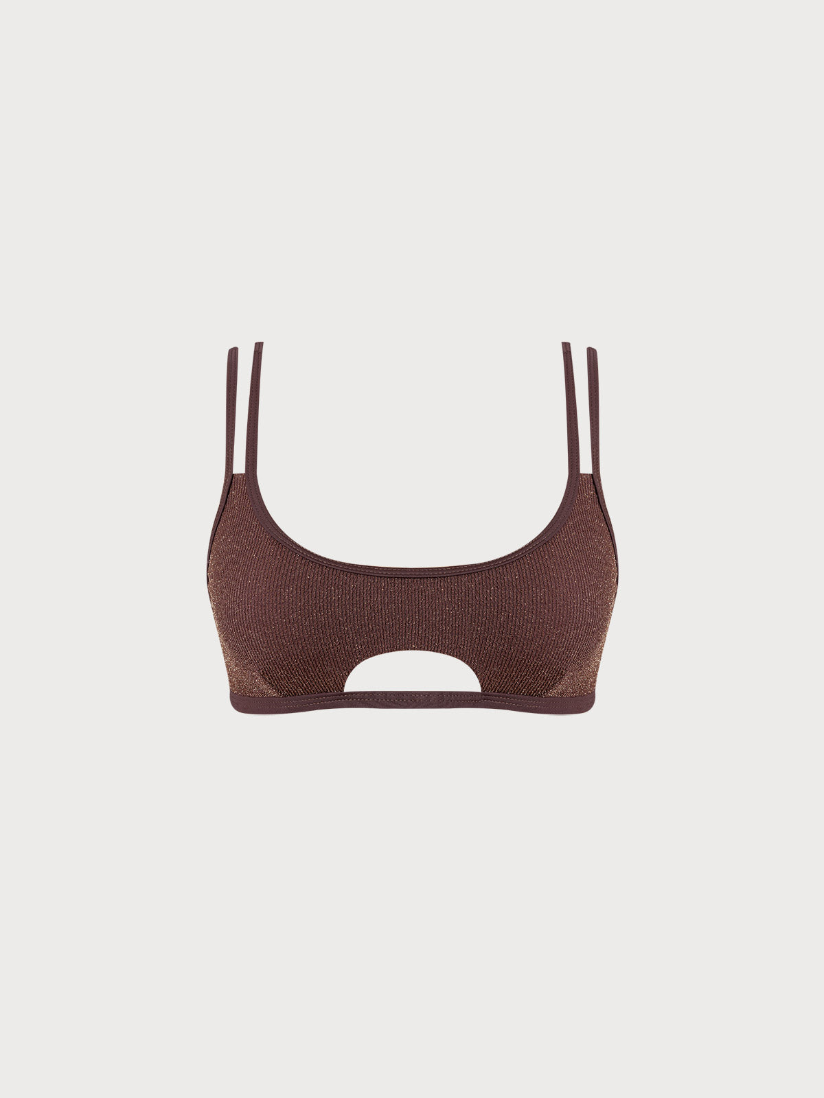 Dark Coffee Cutout Strappy Bikini Top