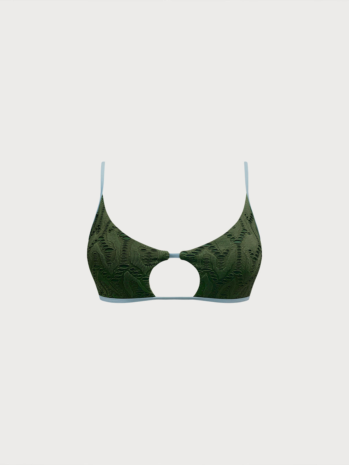 Dark Green Textured Cutout Bikini Top