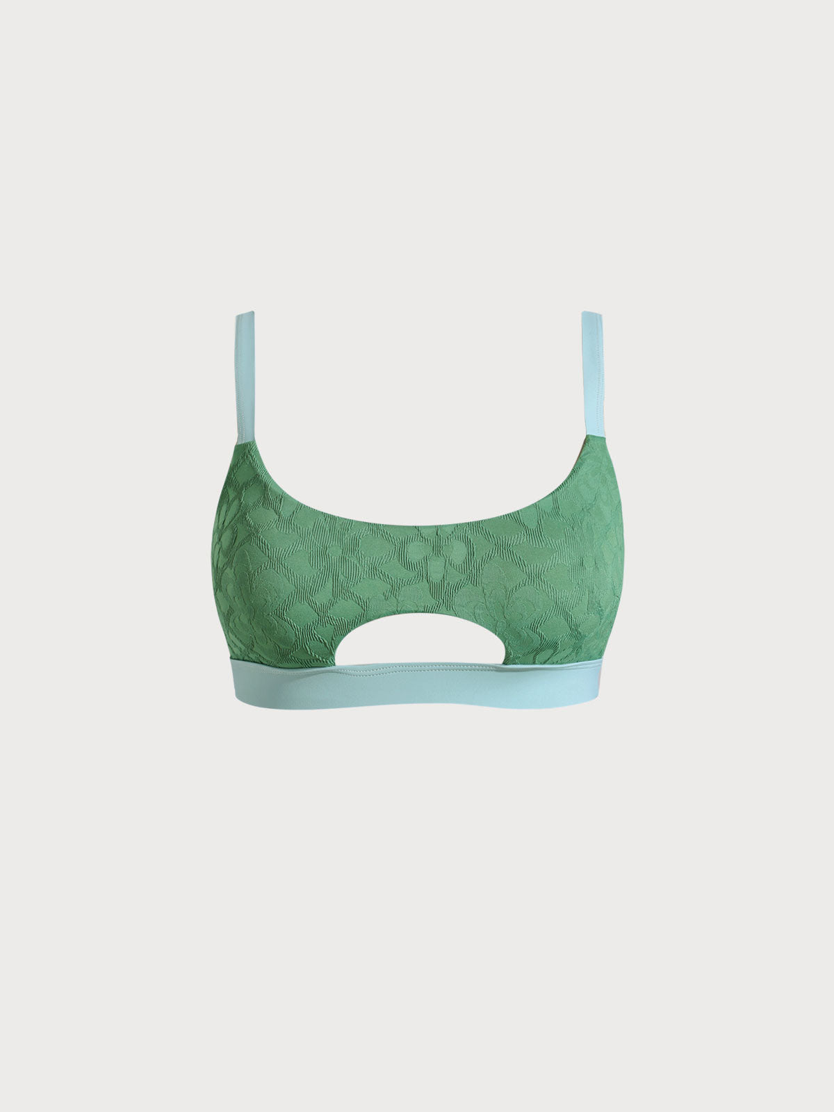 Dark Green Contrast Trim Plus Size Bikini Top