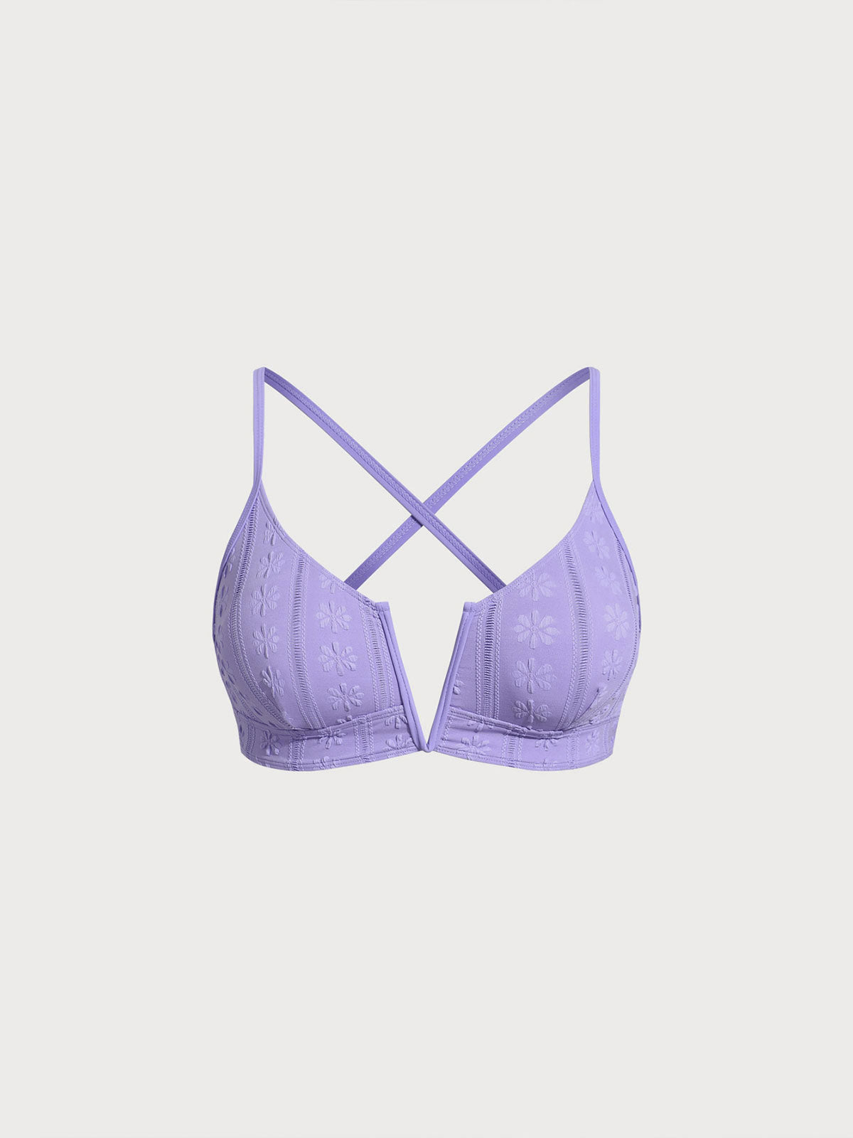 Purple Jacquard V Notch Plus Size Bikini Top