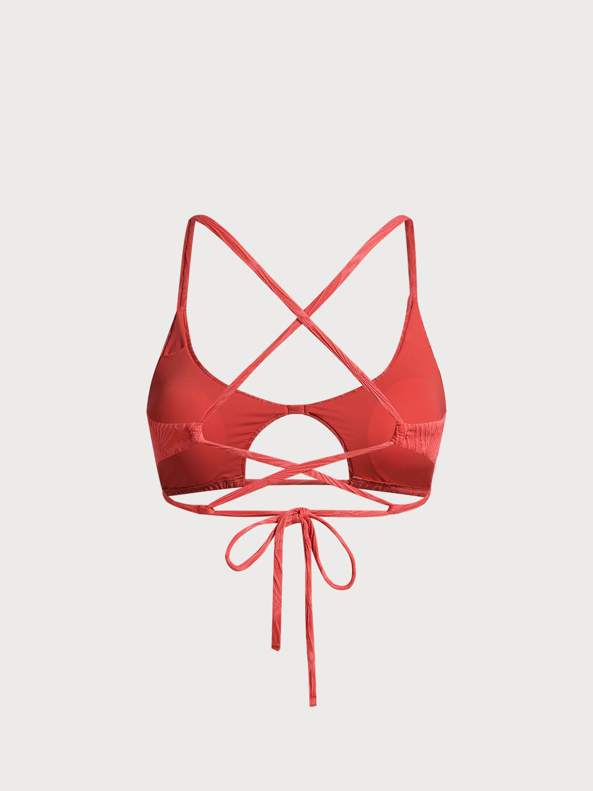 Red Jacquard Cut Out Bikini Top