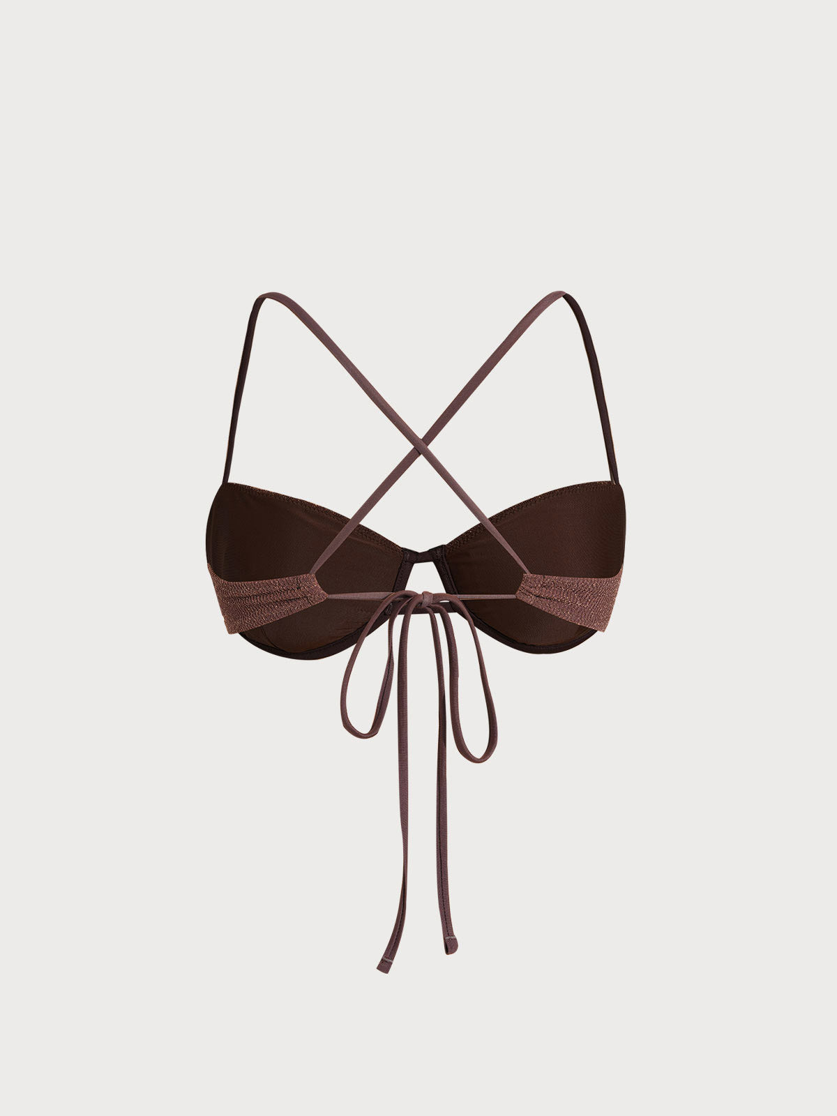 Dark Coffee Shimmer Ruched Bikini Top