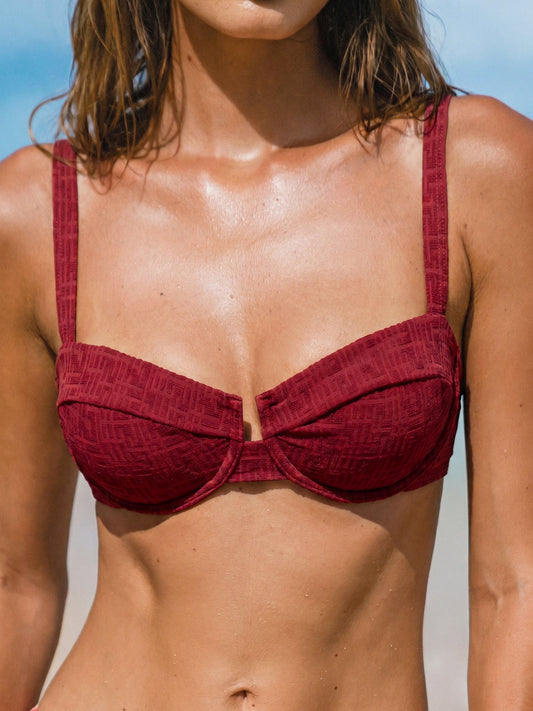 Wine Red Textured Underwire Bikini Top
