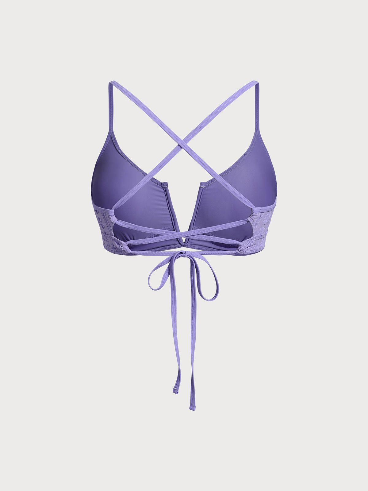 Purple Jacquard V Notch Plus Size Bikini Top