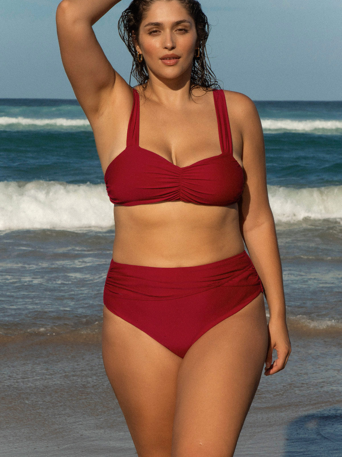Red Ruched Plus Size Bikini Top