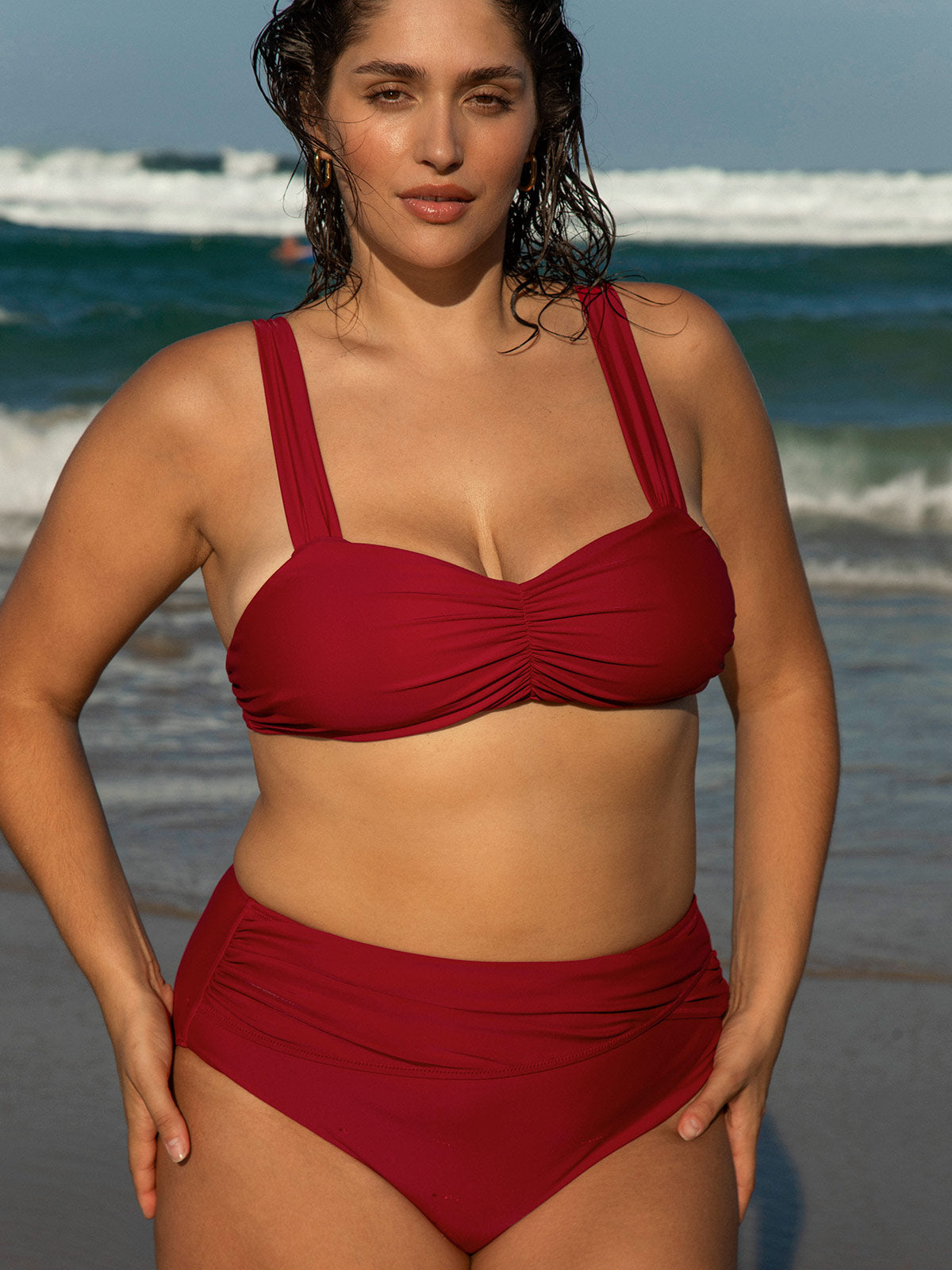 Red Ruched Plus Size Bikini Top