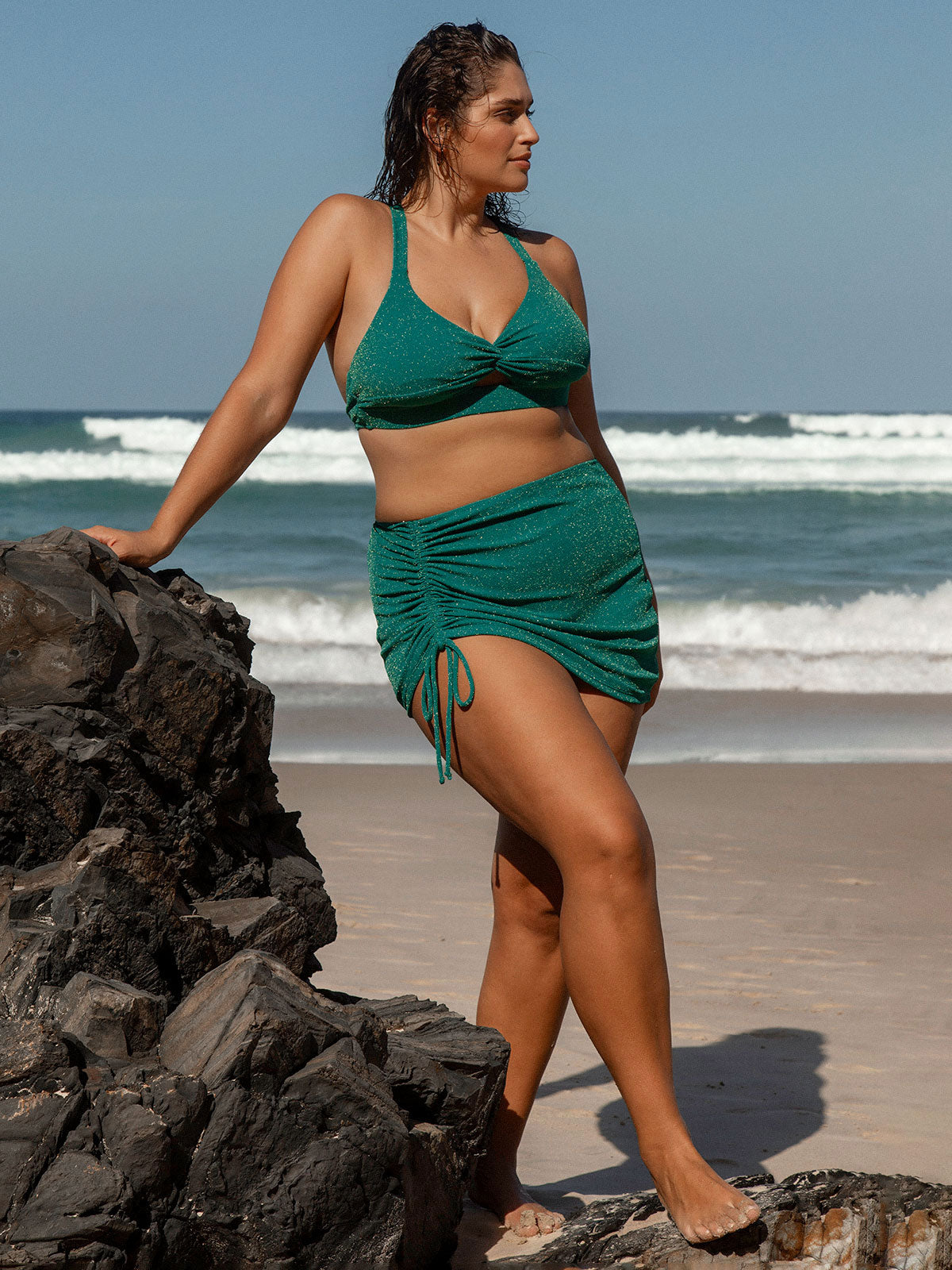 Green Lurex Twist Plus Size Bikini Top