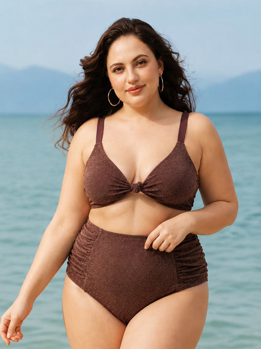 Dark Coffee Shimmer Plus Size Bikini Top