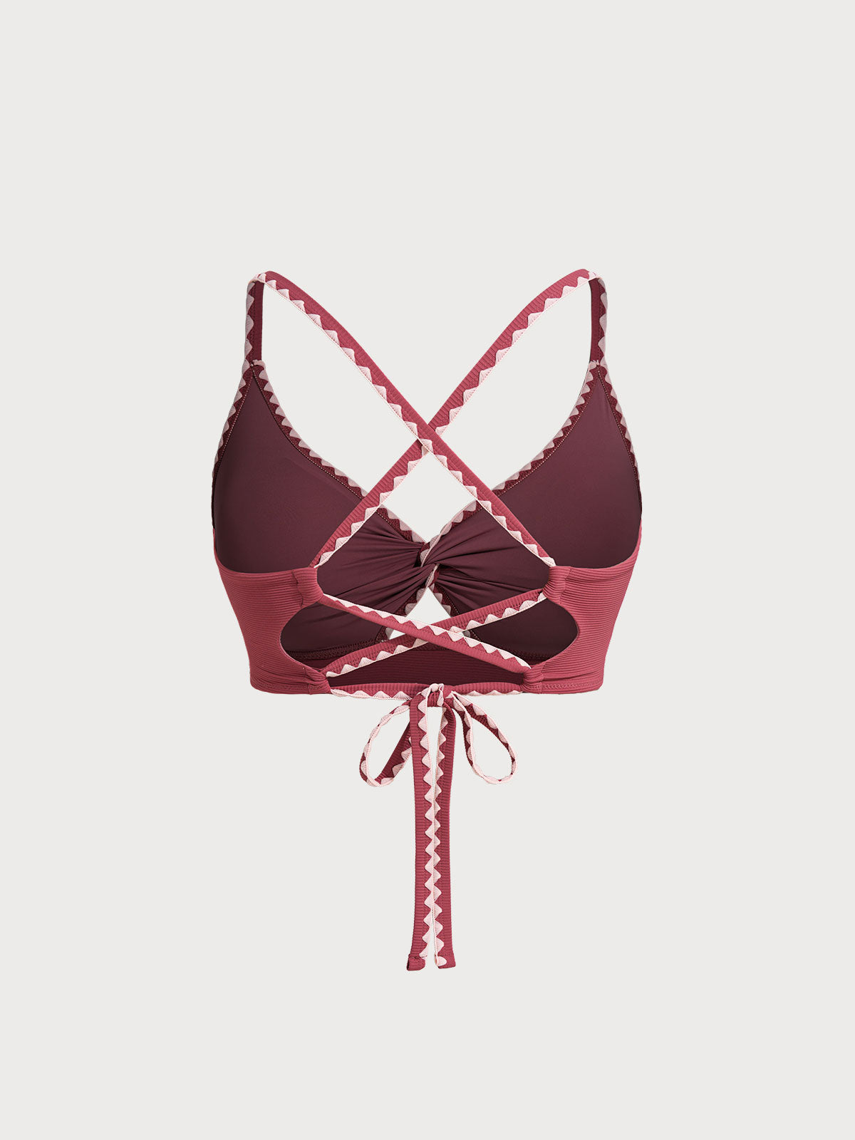 Brick Red Contrast Stitch Plus Size Bikini Top