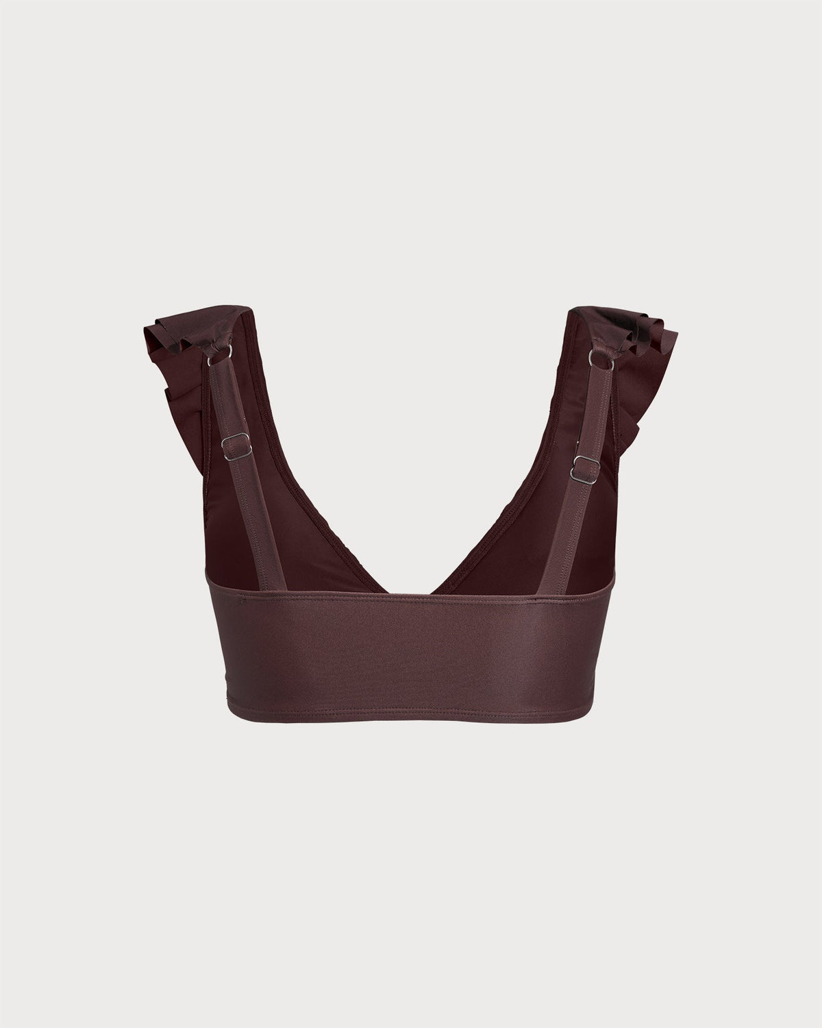 Brown Ruffled V-Neck Plus Size Bikini Top