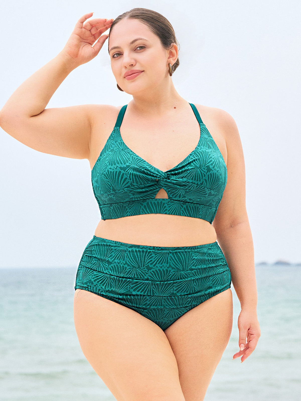 Dark Green Jacquard Plus Size Bikini Bottom