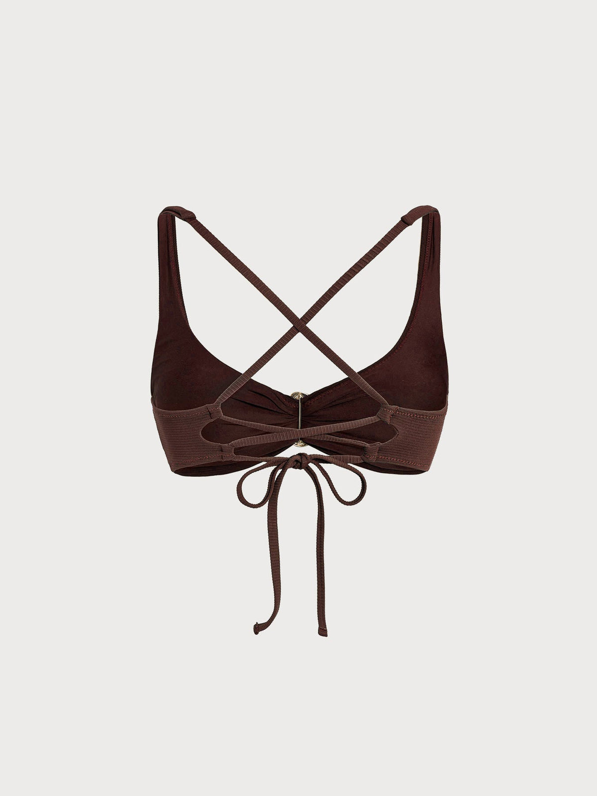Coffee Ribbed O-Ring Bikini Top