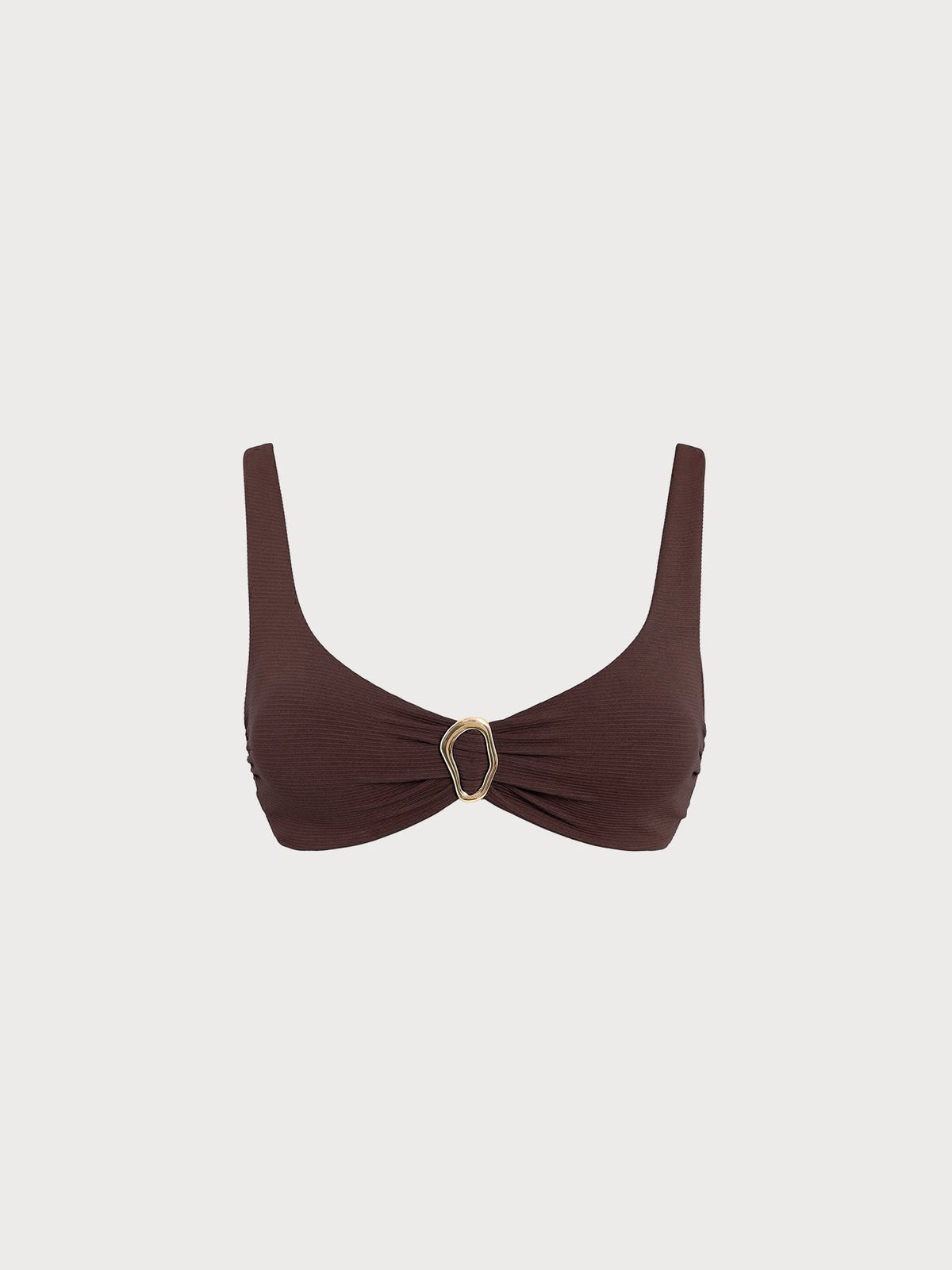 Coffee Ribbed O-Ring Bikini Top