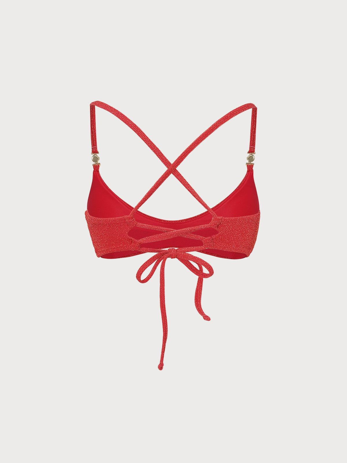 Red Glitter Gold-Accented Bikini Top