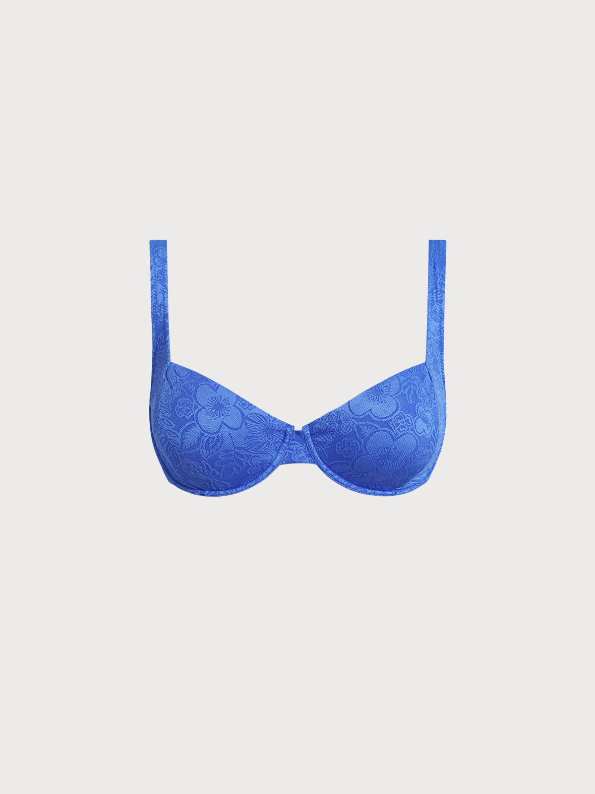 Blue Floral Textured Underwire Bikini Top