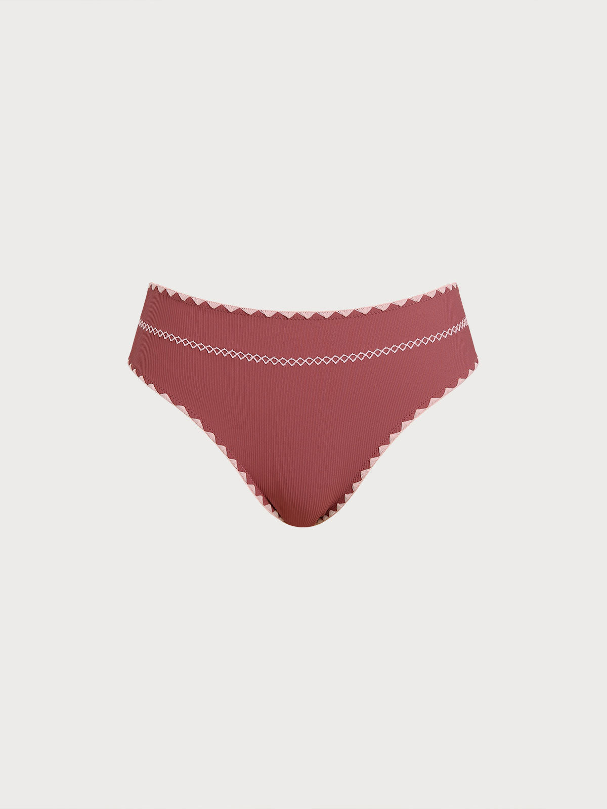 Brick Red Contrast Stitch Bikini Bottom
