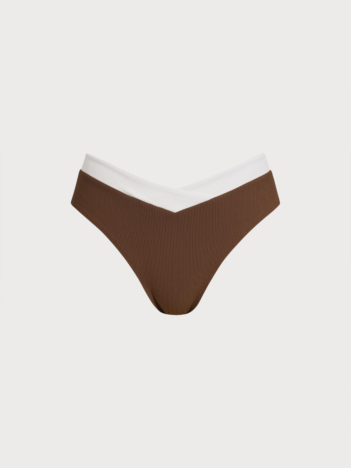 Brown Contrast Trim V-Cut Full Coverage Bikini Bottom
