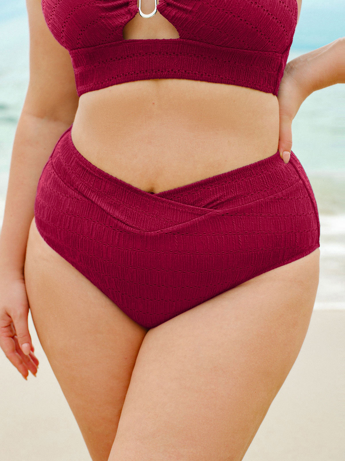 Red V Cut Plus Size Bikini Bottom