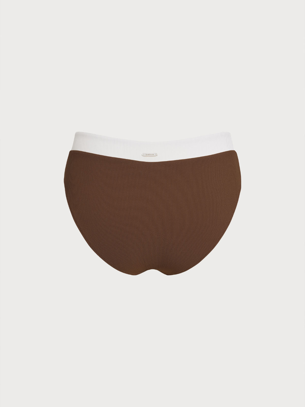 Brown Contrast Trim V-Cut Full Coverage Bikini Bottom