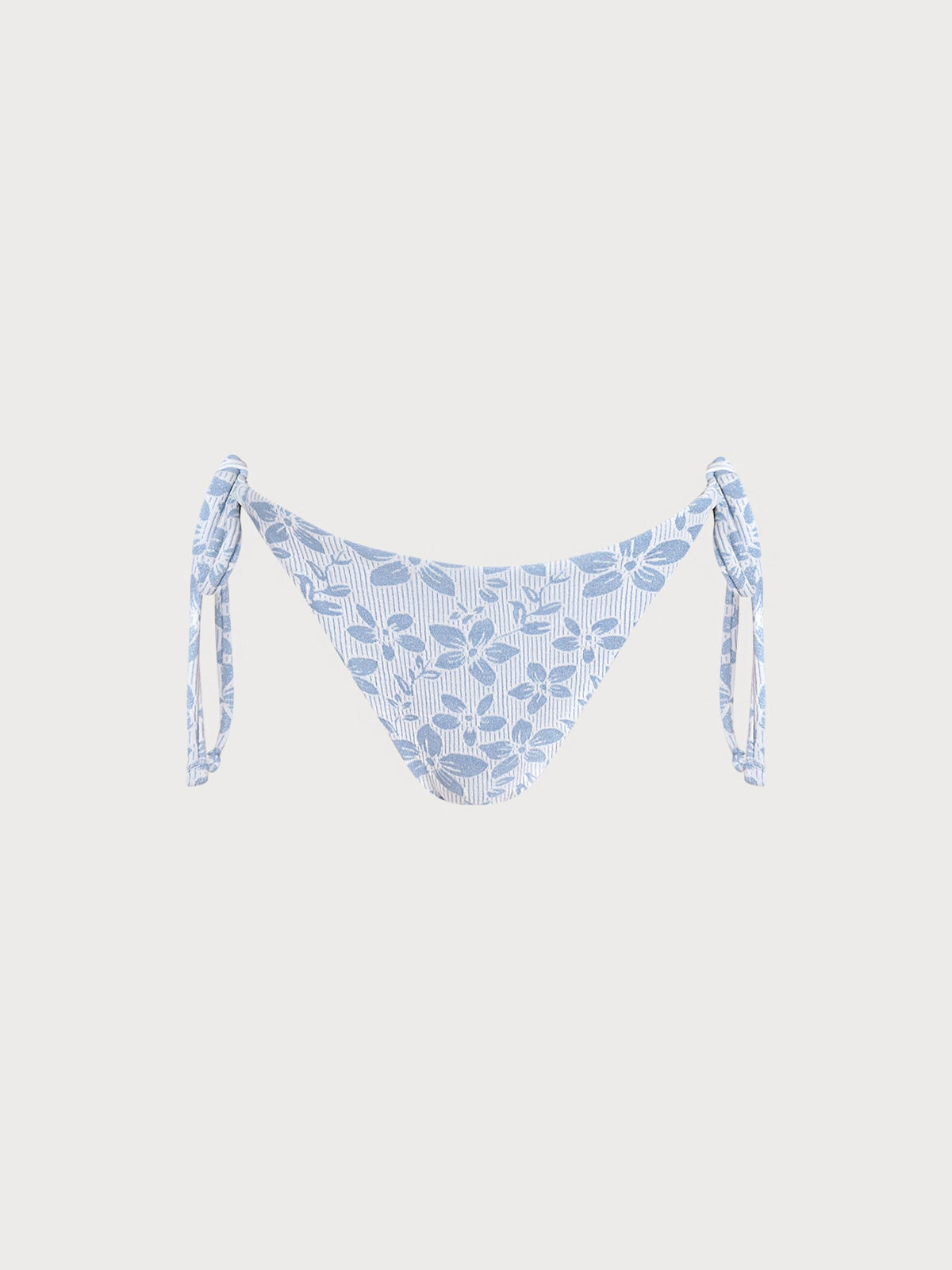 Light Blue Textured Floral Tie Bikini Bottom