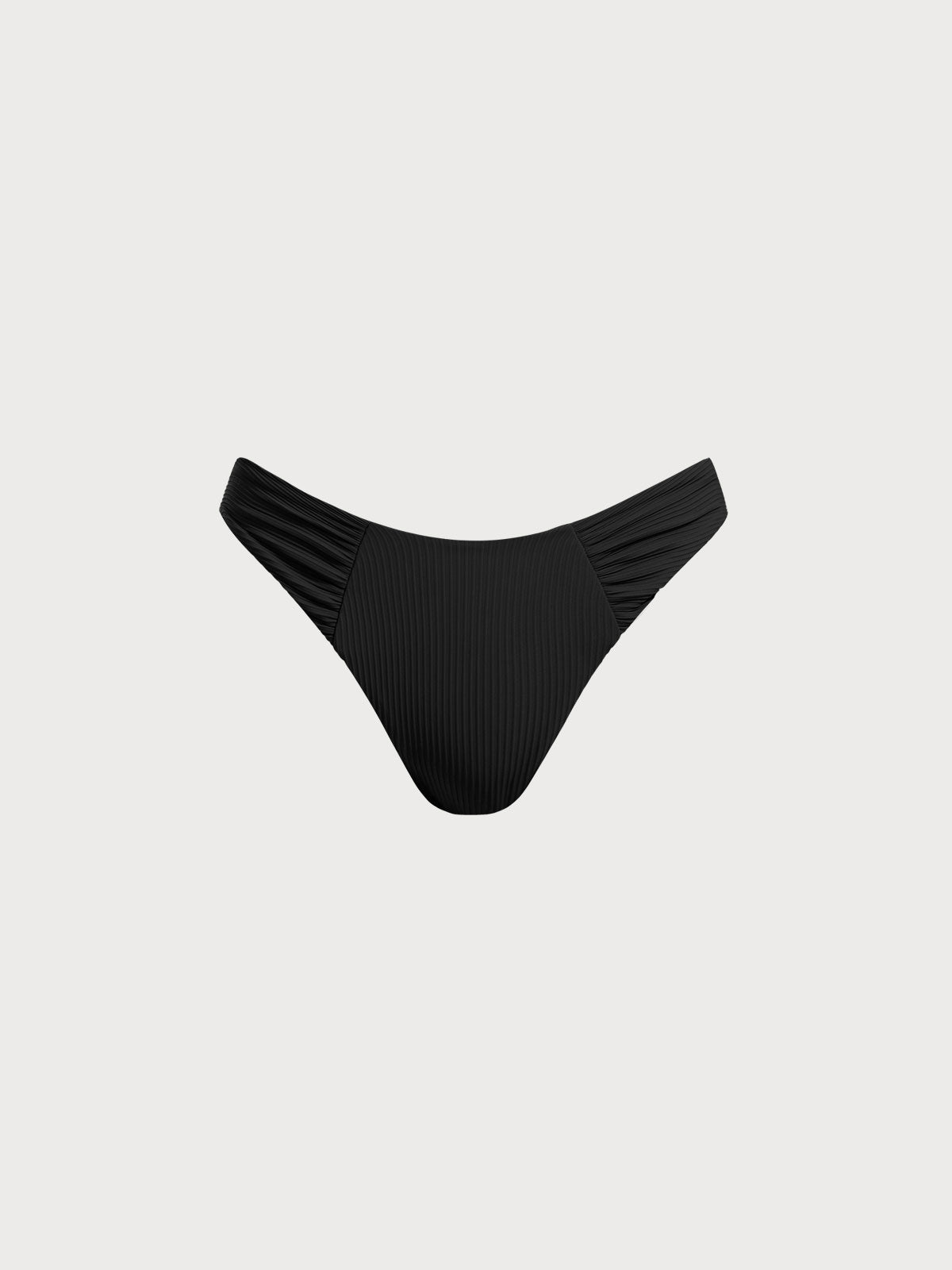 Black Ruched Natural Waisted Bikini Bottom