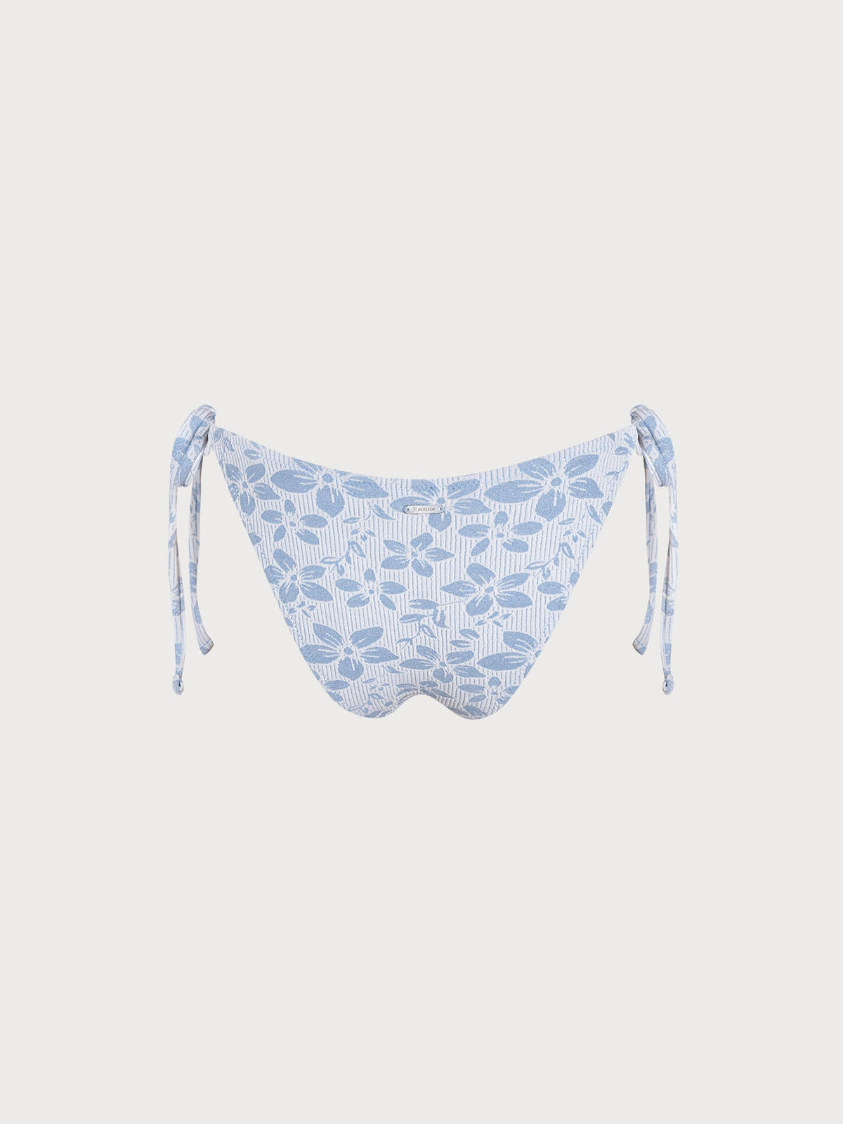 Light Blue Textured Floral Tie Bikini Bottom