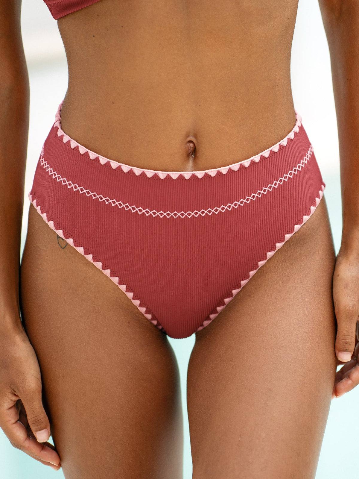 Brick Red Contrast Stitch Bikini Bottom