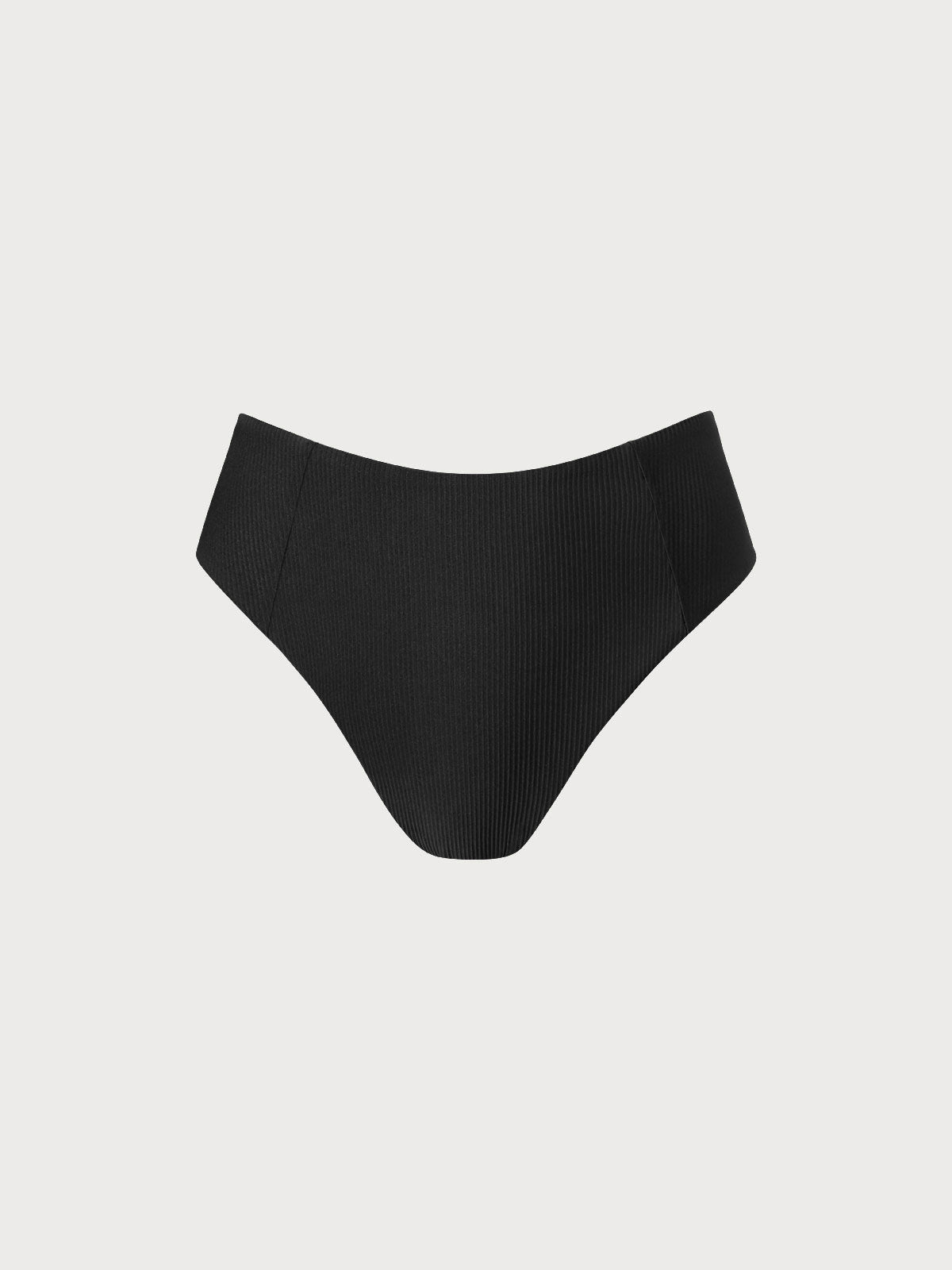 Black Ribbed Seam Full Coverage Bikini Bottom