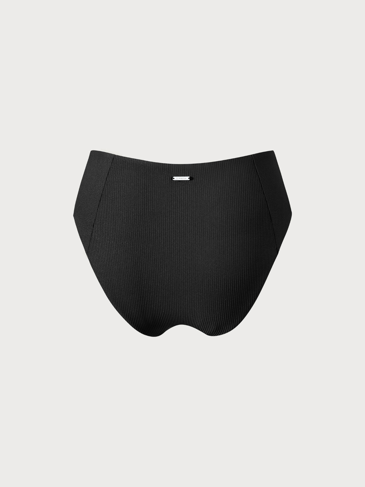 Black Ribbed Seam Full Coverage Bikini Bottom