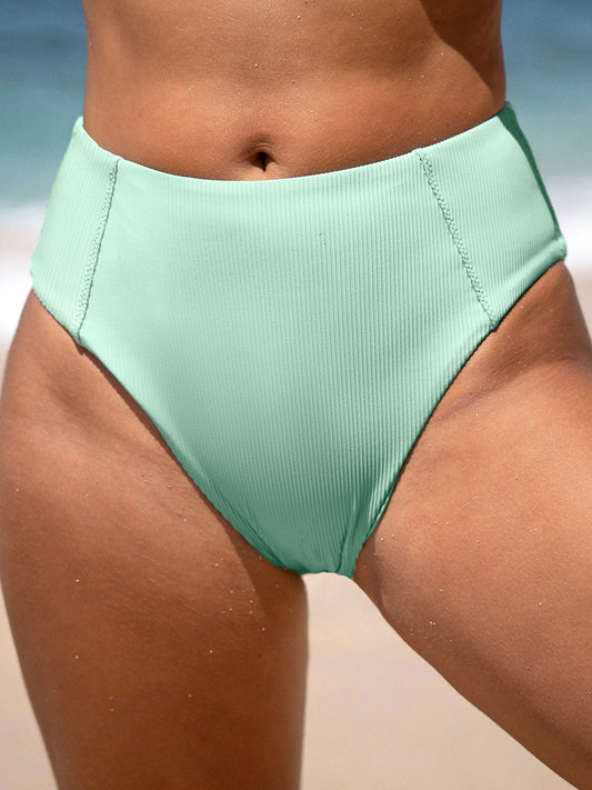 Cyan Ribbed Seam Full Coverage Bikini Bottom