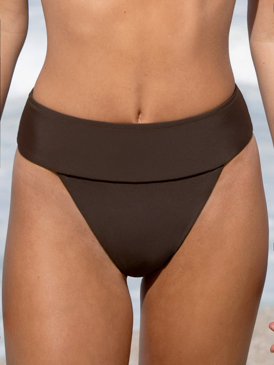ECONYL® Dark Coffee Wide Waistband Bikini Bottom