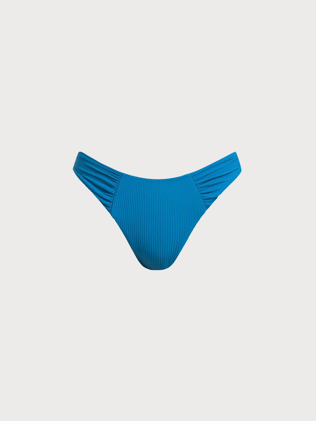 Blue Ribbed Ruched Bikini Bottom