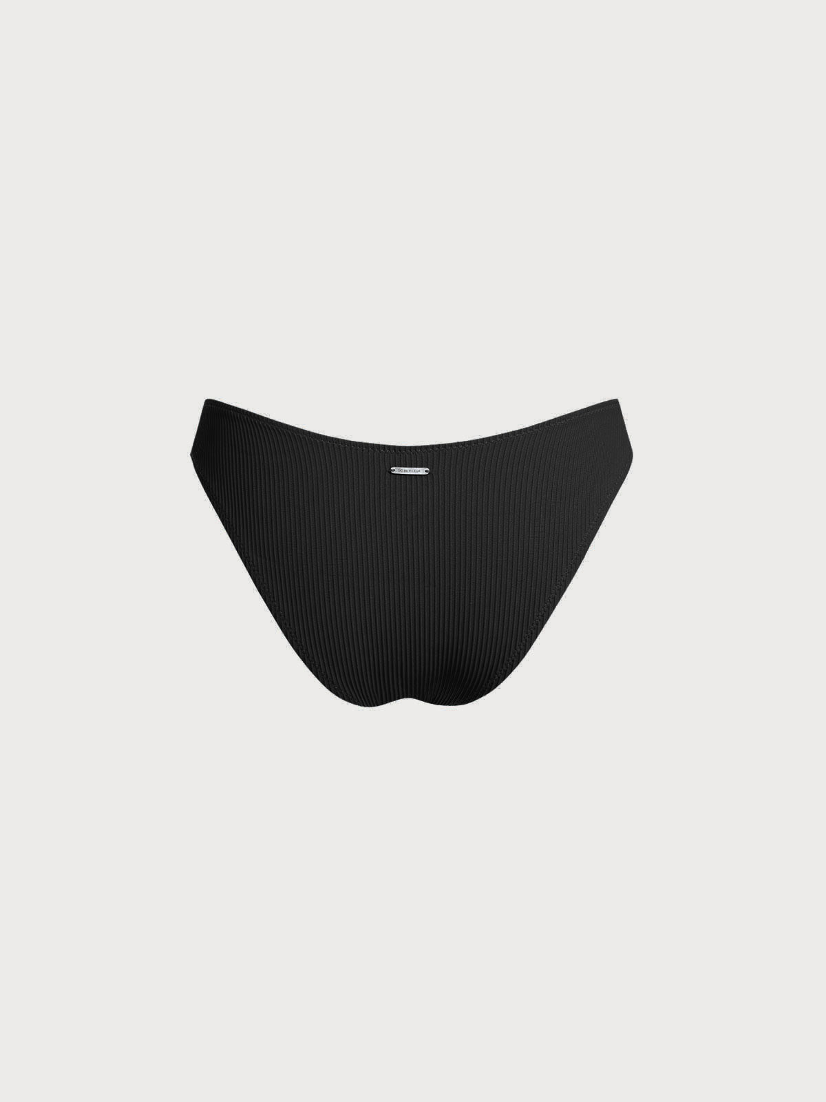 Black Ruched Natural Waisted Bikini Bottom