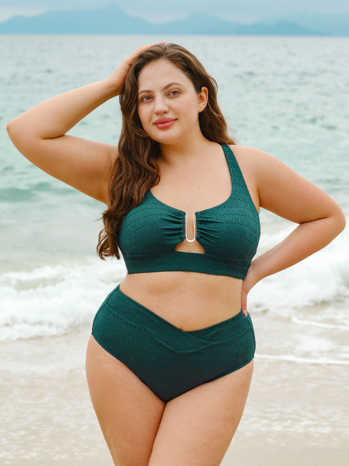Dark Green V Cut Plus Size Bikini Bottom